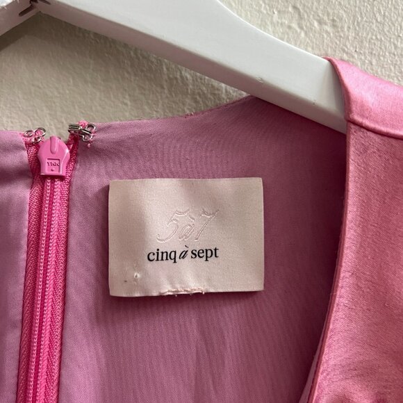 Cinq a Sept Barbie Pink Ruched Satin Mini Cocktail Dress - Picture 6 of 6